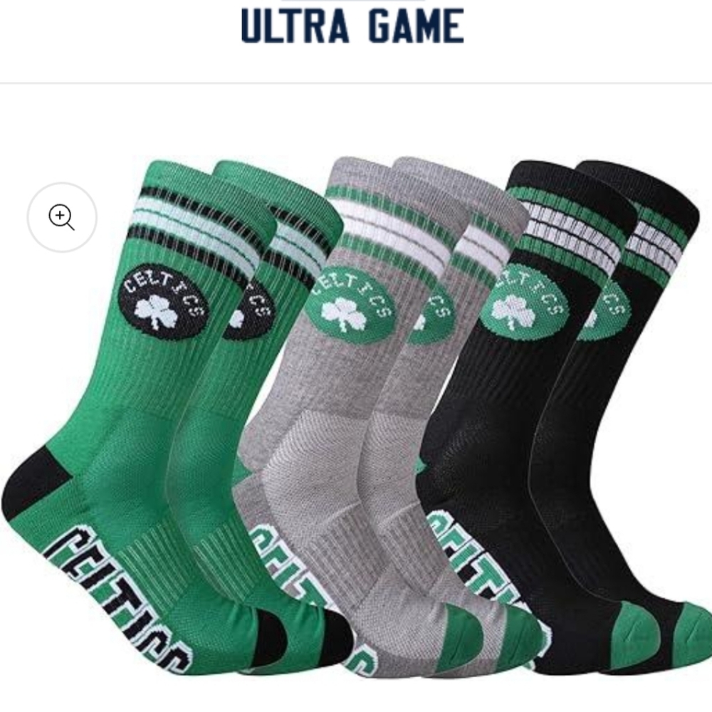 NWT Boy''s Boston Celtics Ultra Game 3 Pairs Crew Socks - Green, Black, Gray